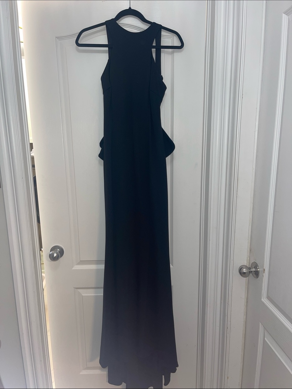 Sleek Black Halter Prom Gown with Side Peplum